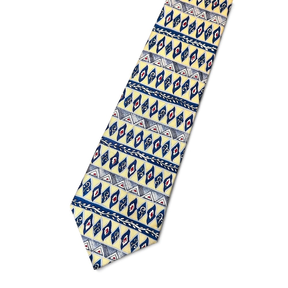 Vintage Christian Dior Cravate 100% Silk Tie Yellow Blue Geometric Made Canada